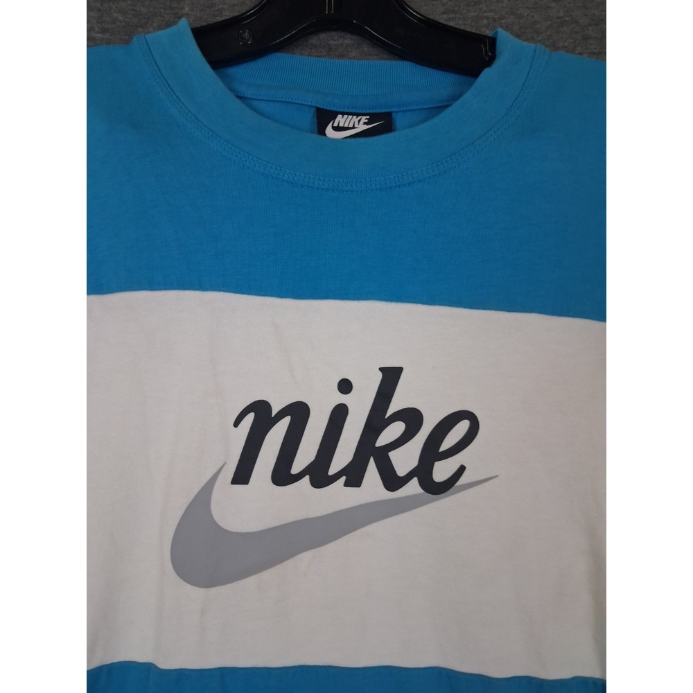 Nike Womens Shirt S Blue White Colorblock Script Logo VTG Y2K Oversized Street - Picture 2 of 9